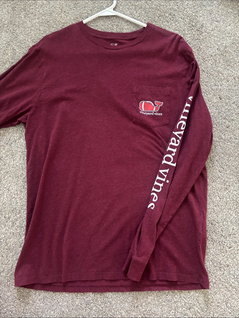 Vineyard Vines Men’s Long-Sleeve Pocket Tee - Burgundy with White Logo